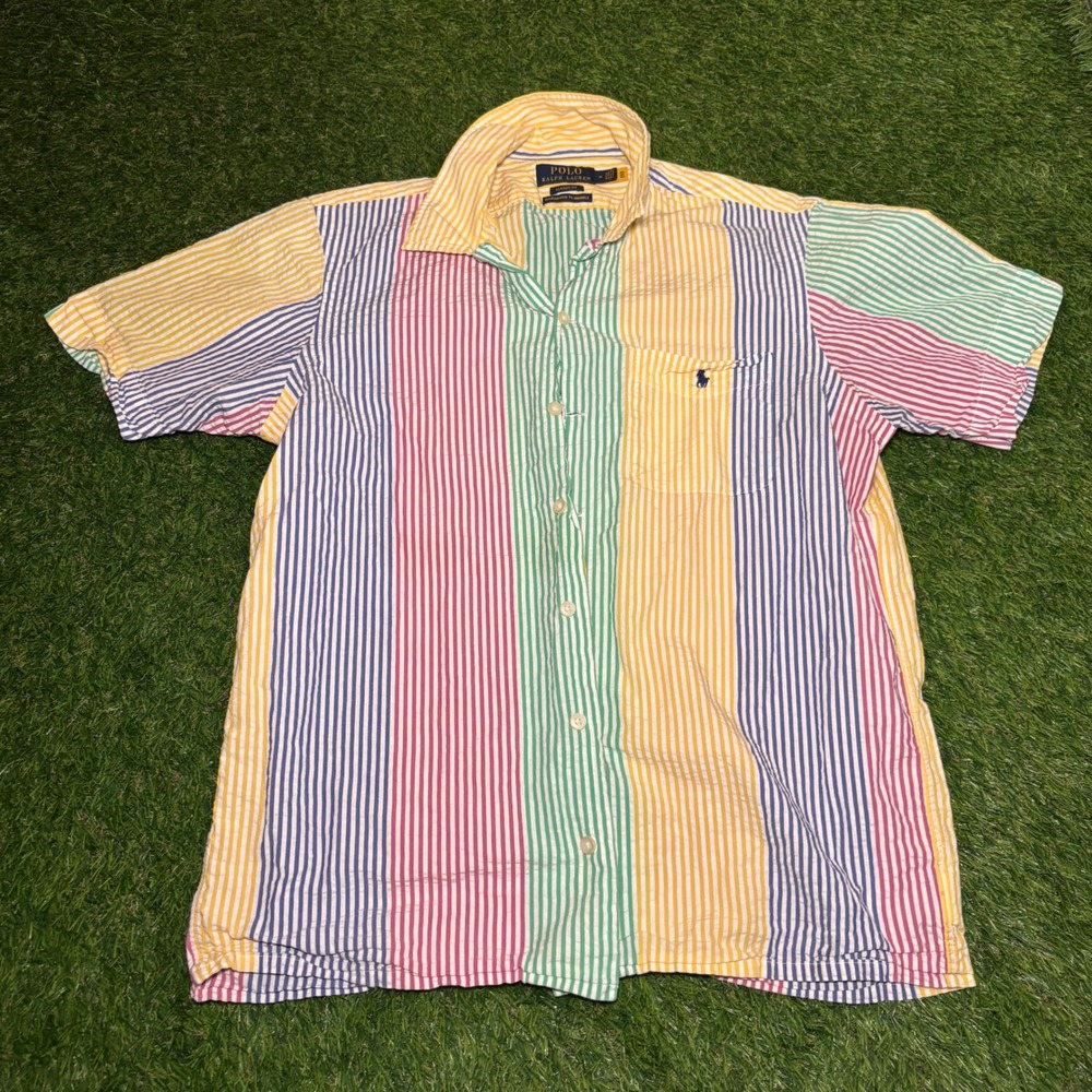 Polo Ralph Lauren Mens Seersucker Striped Shirt Classic Fit Multi Color Medium